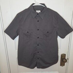 Utility Button Down Short Sleeve Grey Shirt w/ Skull Design - Men's Size Medium